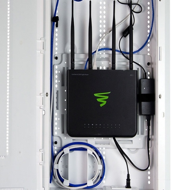 Luxul networking product in structured wiring enclosure