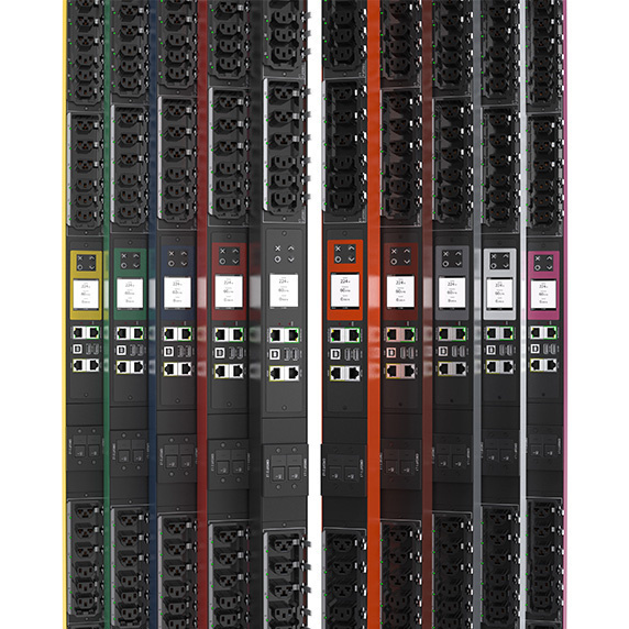 vertical rack power distribution units from Legrand in  multiple color variants