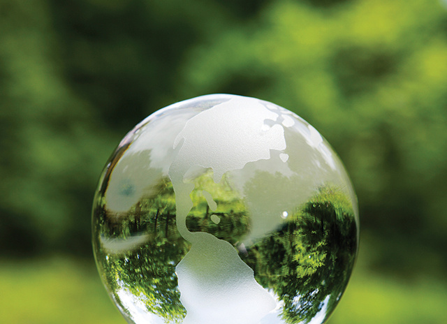 Crystal globe with green background