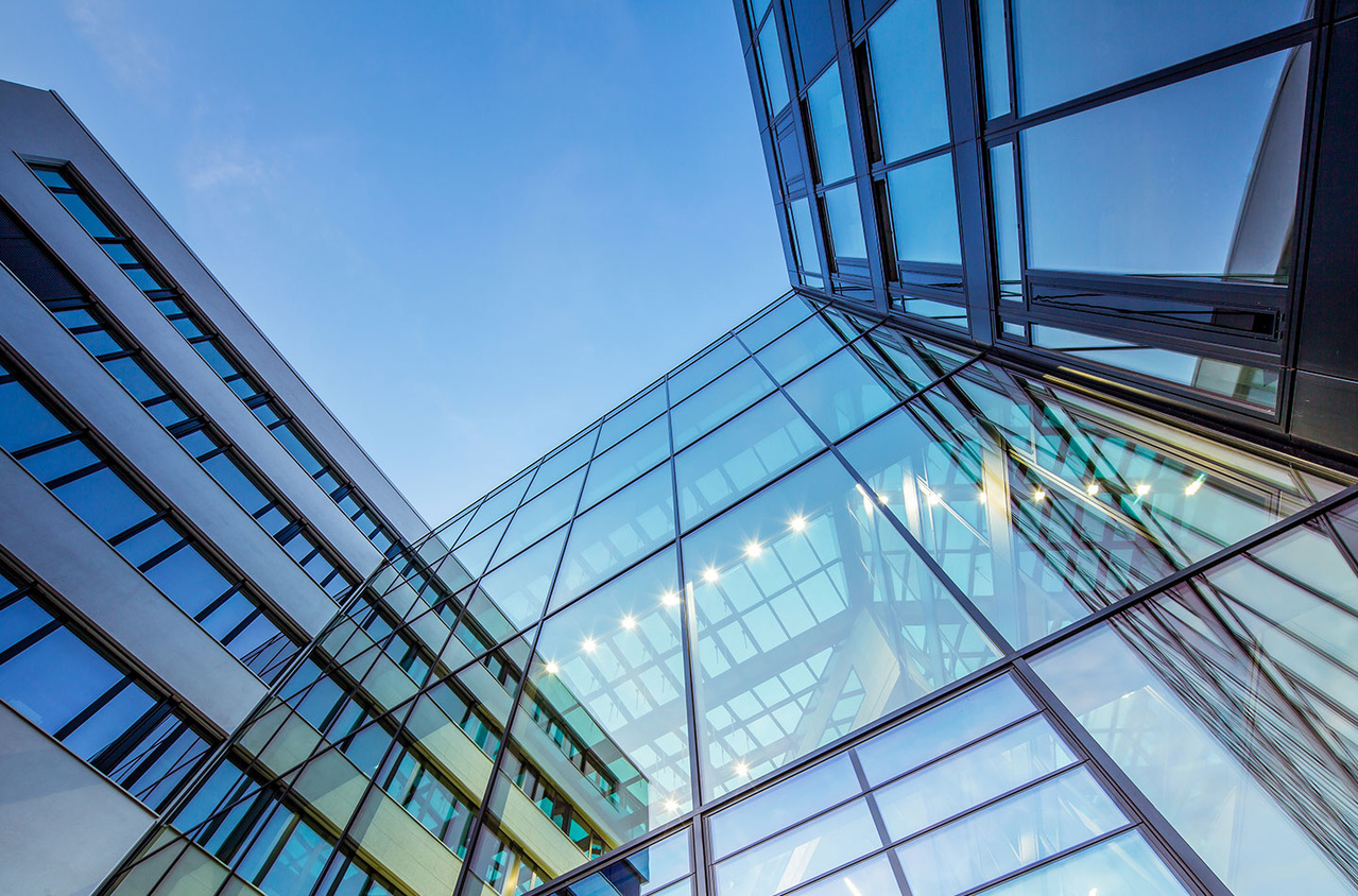 Glass windows on office building