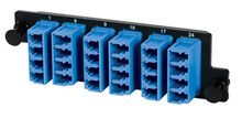 High Density 6-LC Quad (24 fibers) single mode, blue adapters.