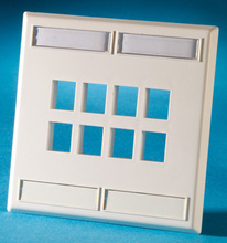 DUAL GANG KEYSTONE FACEPLATE, 8 PORT, FOG WHITE