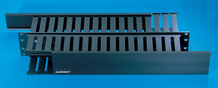 Front and Rear Finger Duct Cable Management Panel, 3 in D front duct, 4 in D rear duct, 2 RU,  black