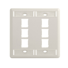 HDJ 6 PORT DOUBLE GANG FACEPLATE, FOG WHITE, WITH LABEL FIELD