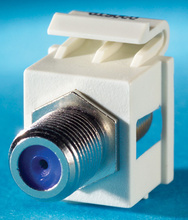 F-connector Keystone Module, 180 degree exit, F/F, (75 ohm), Fog White
