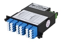 24-FIBER OS2 M4 CASSETTE WITH 24 LC QUAD ADAPTERS TO 2 MPO M- TIER 3