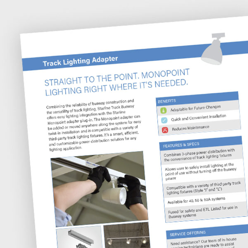 Screen shot of the Track Lighting Adapter fact sheet